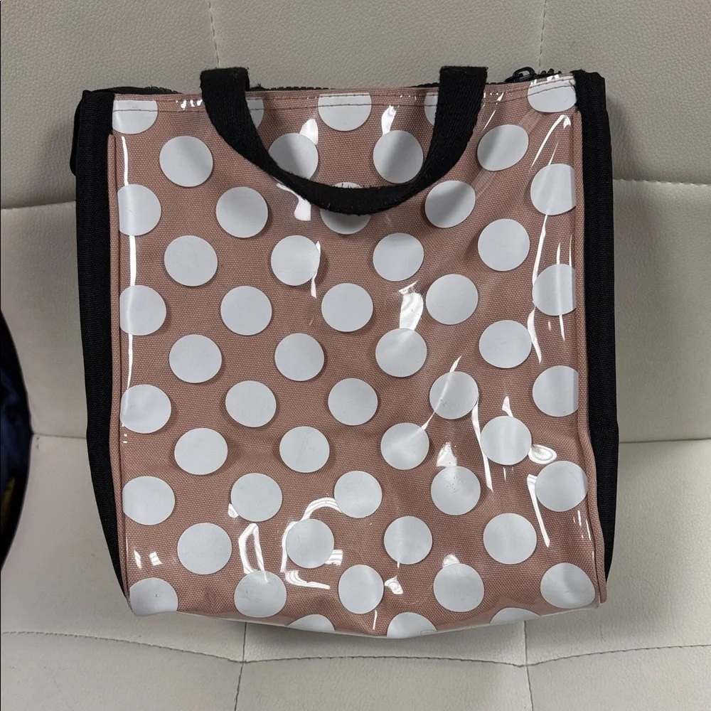 Kate Spade New York CLEAR-COATED Pink w White Jumbo Dot Insulated Lunch Tote Bag